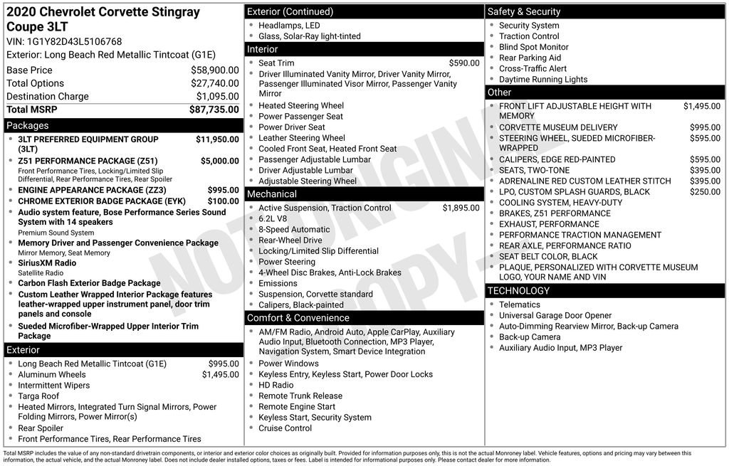 Used 2020 Chevrolet Corvette Stingray Premium Cpe w/ 3LT Preferred Equipment Group image 45