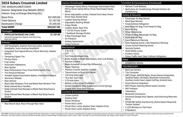 Certified 2024 Subaru Crosstrek 2.5i Limited w/ Popular Package #4A AWD/4WD image 34