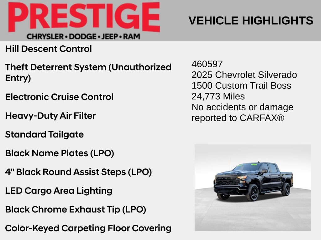 Used 2025 Chevrolet Silverado 1500 Custom Trail Boss w/ Turbomax Blackout Package AWD/4WD image 6