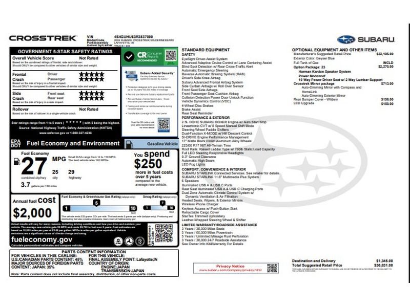 Used 2024 Subaru Crosstrek 2.5i Wilderness w/ Crosstrek Mirror Package AWD/4WD image 9