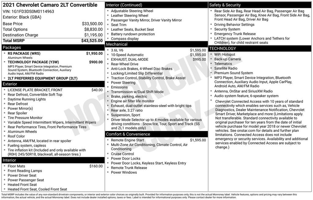 Used 2021 Chevrolet Camaro LT w/ RS Package RWD image 6