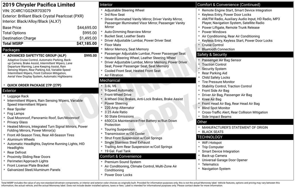 Used 2019 Chrysler Pacifica Limited w/ Advanced Safetytec Group image 23