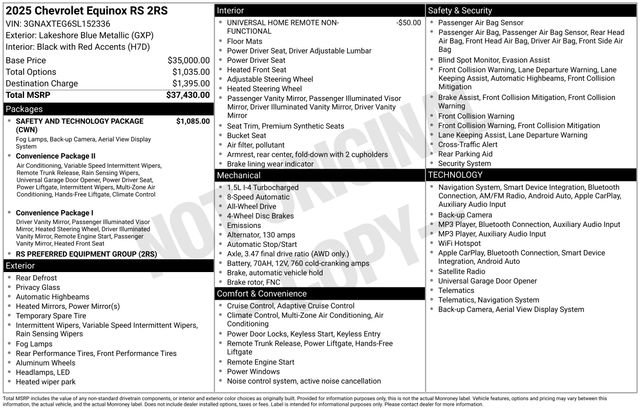 Certified 2025 Chevrolet Equinox RS w/ Safety and Technology Package AWD/4WD image 6
