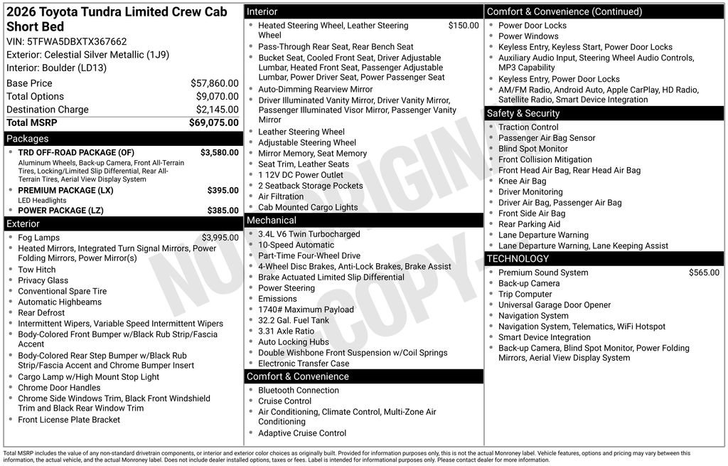 Used 2026 Toyota Tundra Limited w/ TRD Off-Road Package AWD/4WD image 37