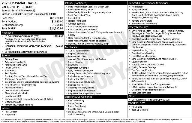 New 2026 Chevrolet Trax LS w/ LS Convenience Package FWD image 2