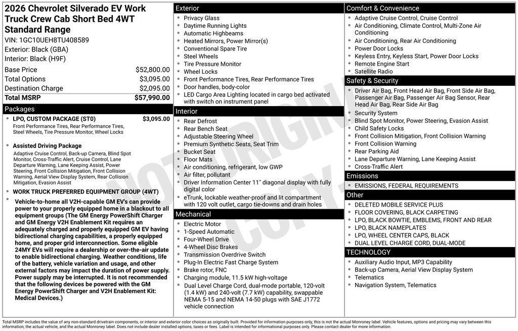 New 2026 Chevrolet Silverado EV W/T w/ LPO, Custom Package image 6