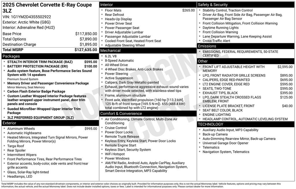 New 2025 Chevrolet Corvette E-Ray w/ Stealth Interior Trim Package image 4