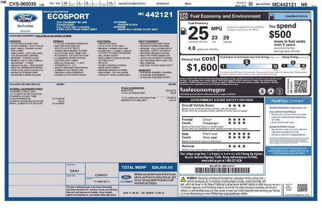 Certified 2021 Ford EcoSport SE w/ Interior Protection Package AWD/4WD image 34