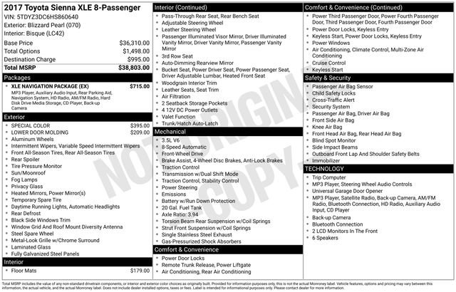 Used 2017 Toyota Sienna XLE w/ XLE Navigation Package FWD image 7