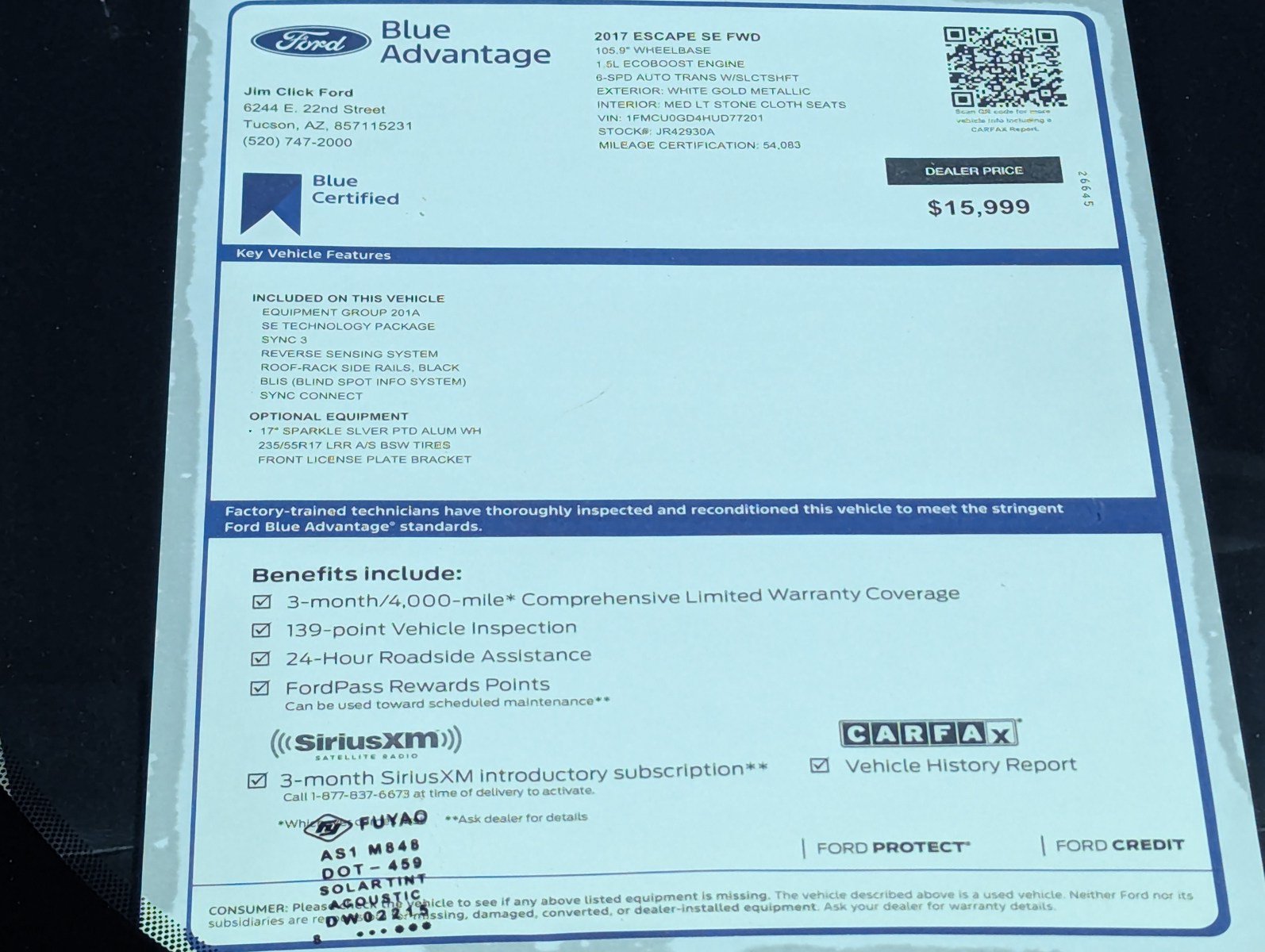 Certified 2017 Ford Escape SE w/ Equipment Group 201A FWD image 13