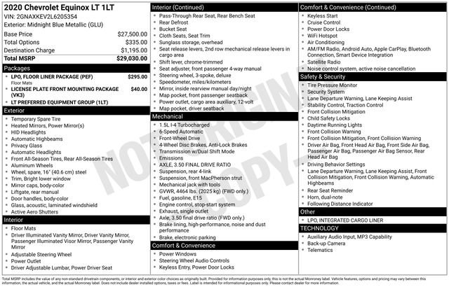 Used 2020 Chevrolet Equinox LT w/ LPO, Floor Liner Package image 6