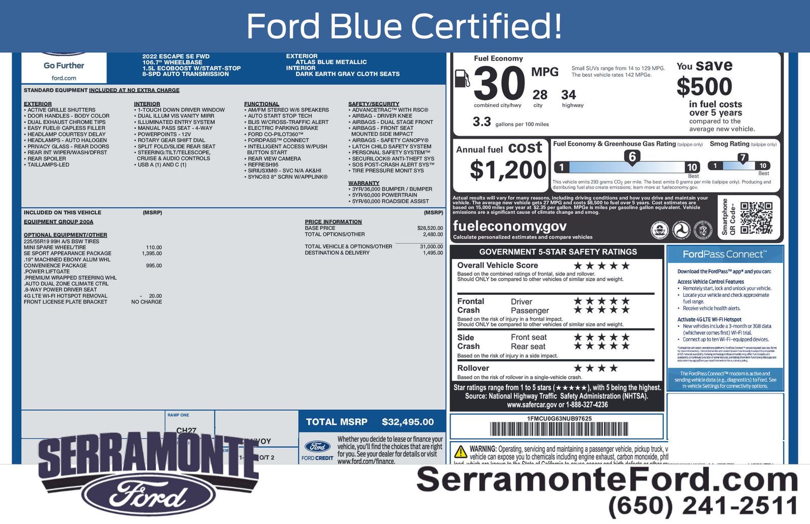 Certified 2022 Ford Escape SE w/ SE Sport Appearance Package FWD image 16
