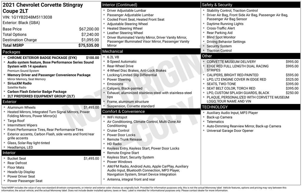 Used 2021 Chevrolet Corvette Stingray Preferred Cpe w/ Chrome Exterior Badge Package image 6