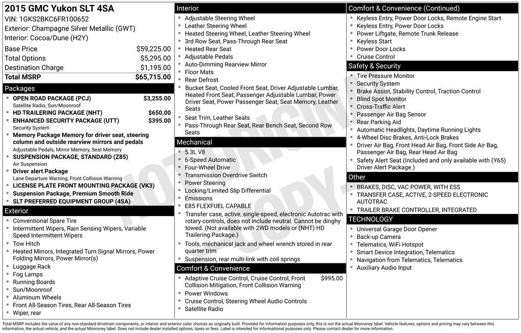 Used 2015 GMC Yukon SLT w/ Open Road Package image 39