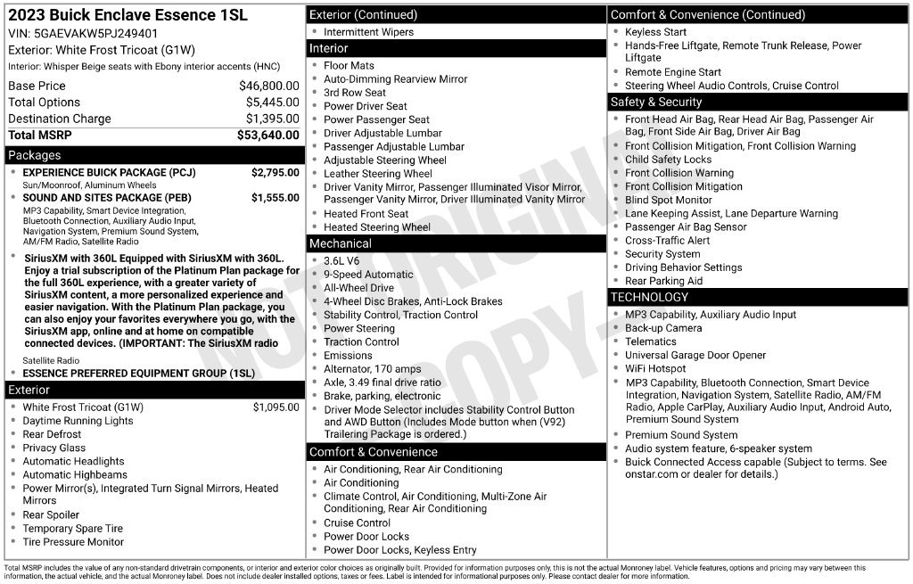 Certified 2023 Buick Enclave Essence w/ Experience Buick Package AWD/4WD image 3