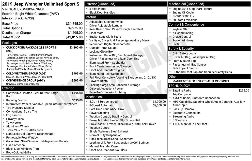 Used 2019 Jeep Wrangler Unlimited Sport S AWD/4WD image 19