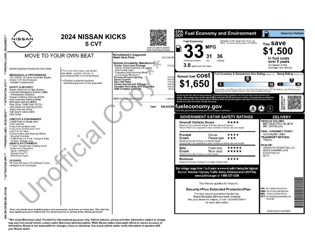 Used 2024 Nissan Kicks S w/ Interior Electronics Package FWD image 2