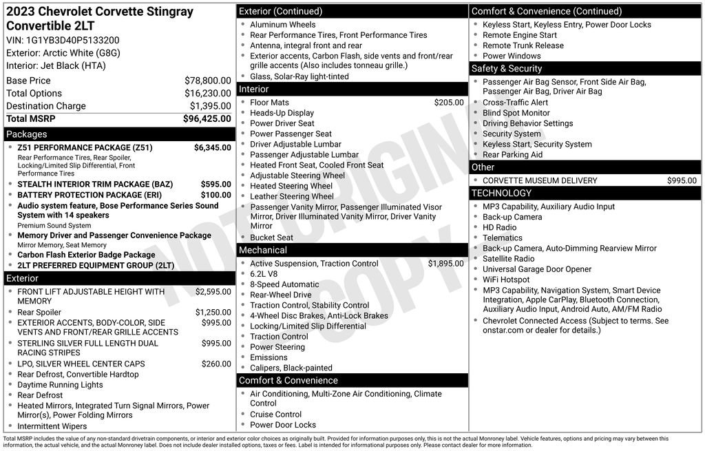 Used 2023 Chevrolet Corvette Stingray Preferred Conv w/ Z51 Performance Package RWD image 3