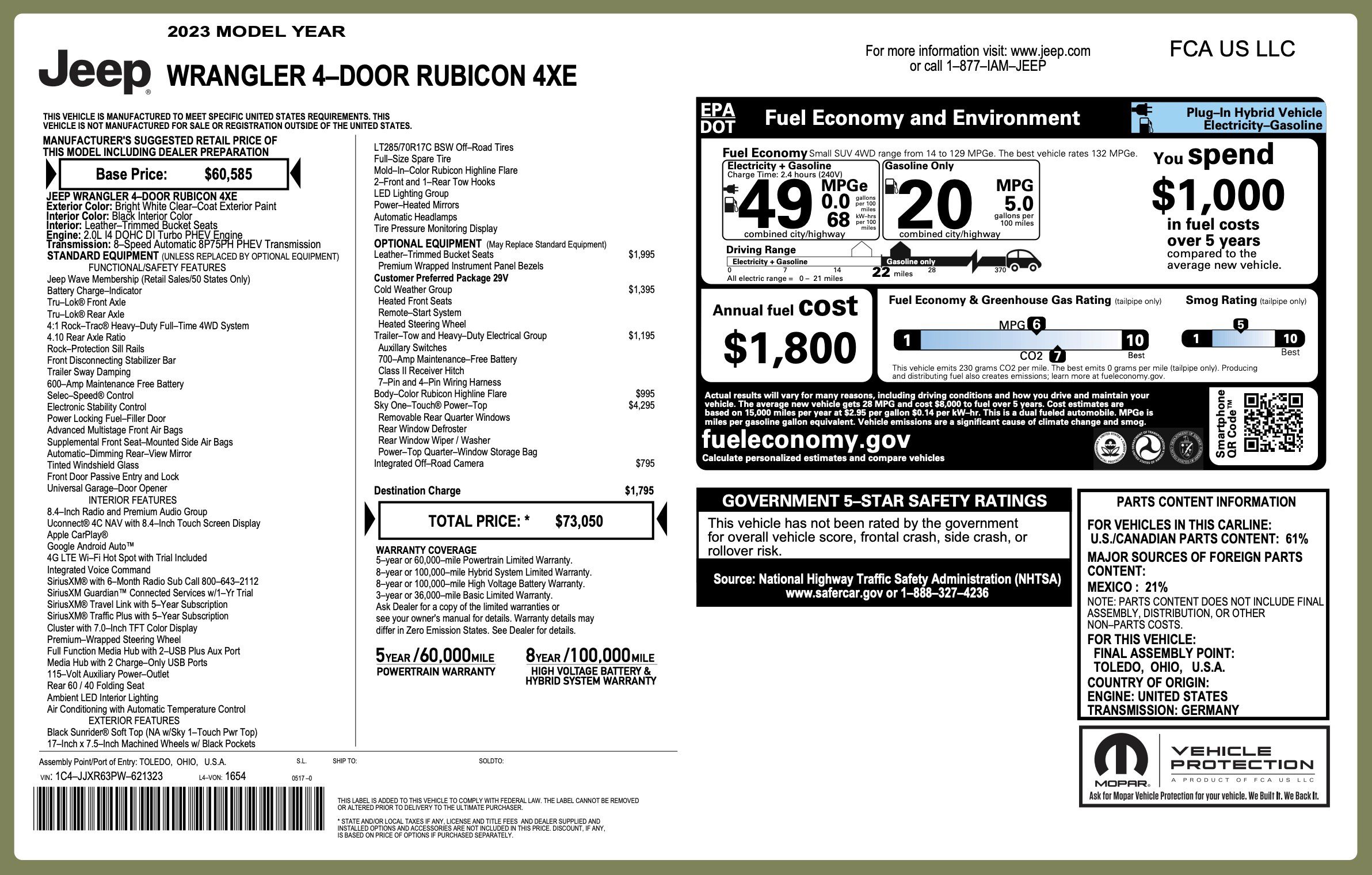 Used 2023 Jeep Wrangler Unlimited Rubicon 4xe w/ Cold Weather Group image 6