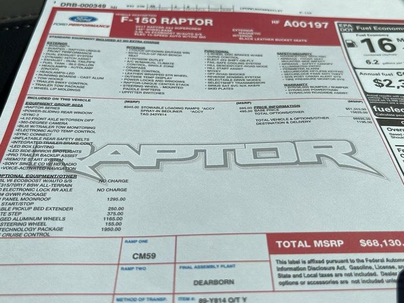 Used 2017 Ford F150 Raptor w/ Equipment Group 802A Luxury AWD/4WD image 53