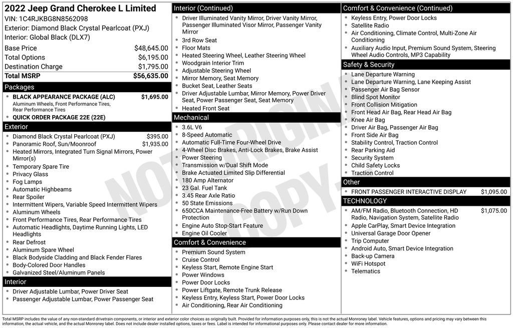 Used 2022 Jeep Grand Cherokee L Limited w/ Black Appearance Package image 6