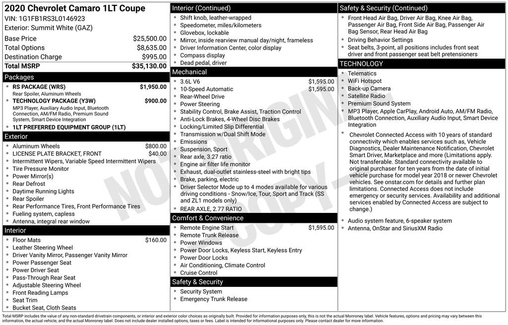 Used 2020 Chevrolet Camaro LT w/ RS Package RWD image 48