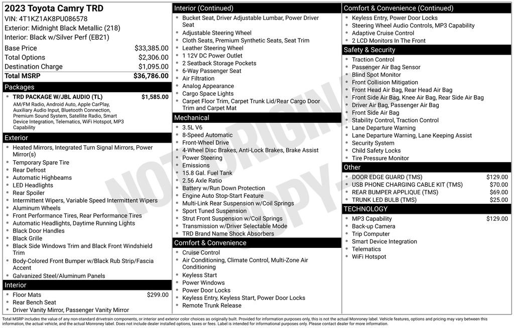 Used 2023 Toyota Camry TRD w/ TRD Package w/JBL Audio FWD image 38