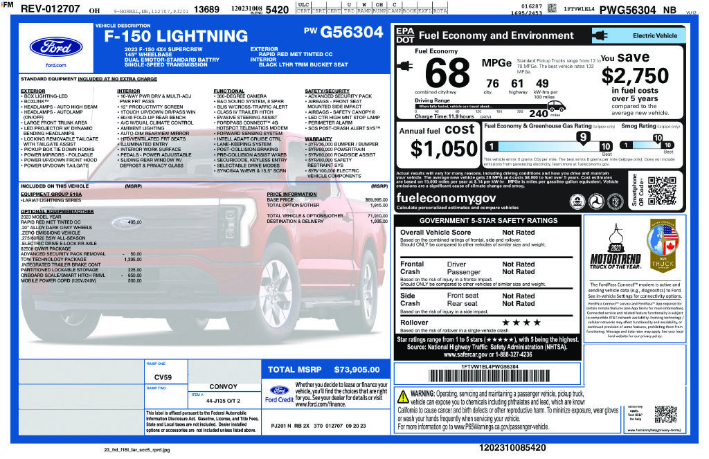 Used 2023 Ford F150 Lightning Lariat w/ Tow Technology Package AWD/4WD image 2
