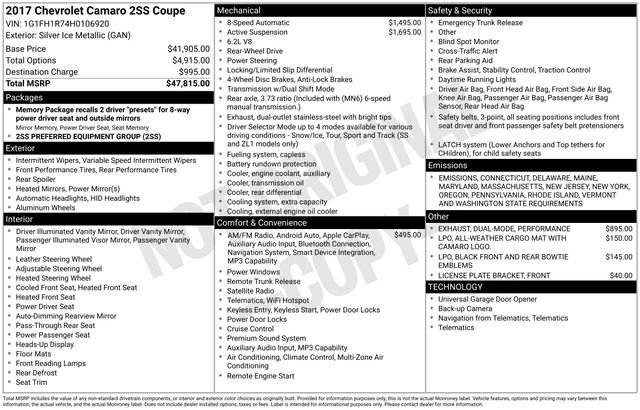 Used 2017 Chevrolet Camaro SS image 7