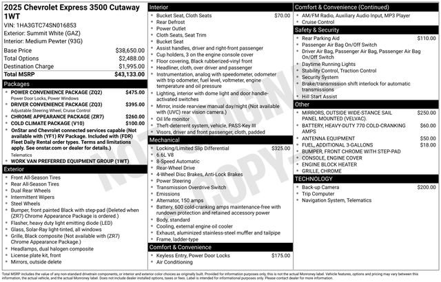 New 2025 Chevrolet Express 3500 w/ Power Convenience Package image 18