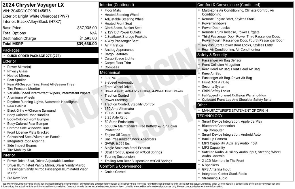 Used 2024 Chrysler Voyager LX FWD image 15