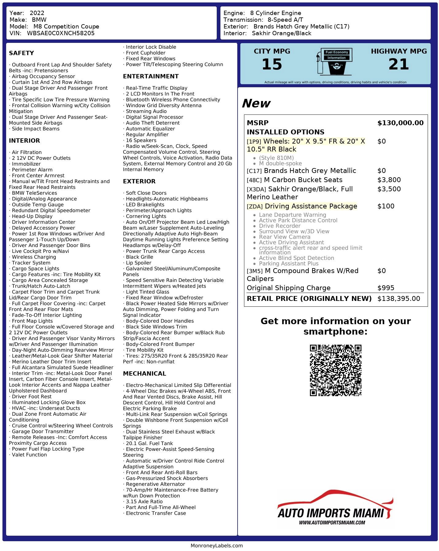 Used 2022 BMW M8 Competition w/ Driving Assistance Package image 86