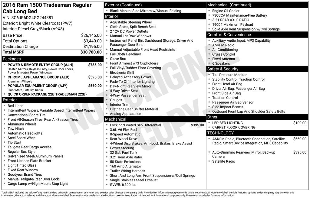 Used 2016 RAM 1500 Tradesman w/ Power & Remote Entry Group RWD image 6