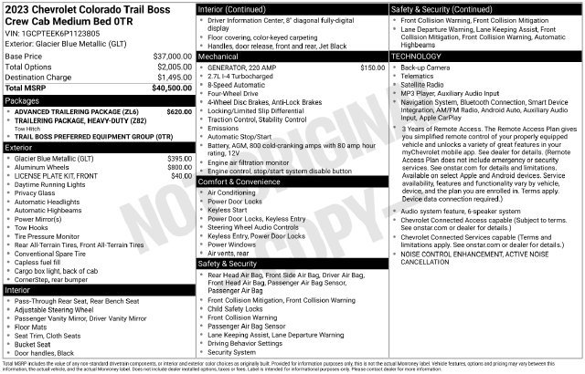 Used 2023 Chevrolet Colorado Trail Boss w/ Advanced Trailering Package AWD/4WD image 37