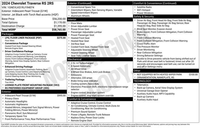 Certified 2024 Chevrolet Traverse RS w/ LPO, Floor Liner Package AWD/4WD image 28