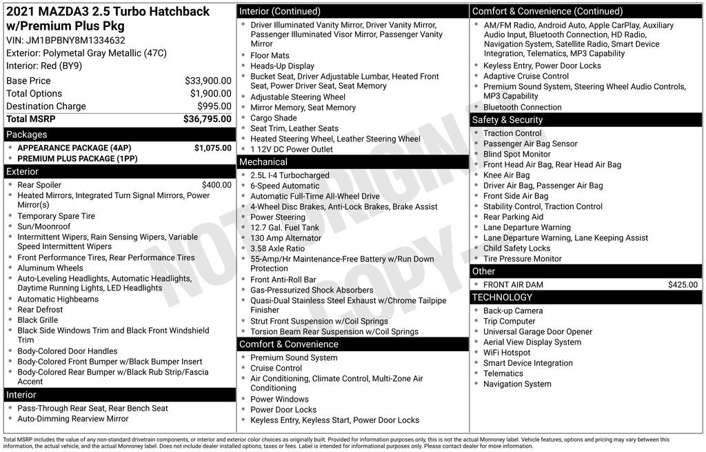 Used 2021 MAZDA MAZDA3 Hatchback w/ Appearance Package image 15