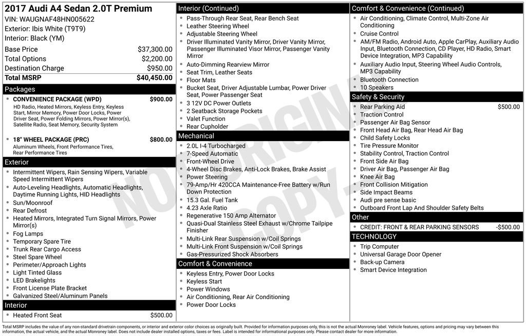 Used 2017 Audi A4 2.0T Premium w/ Convenience Package image 2