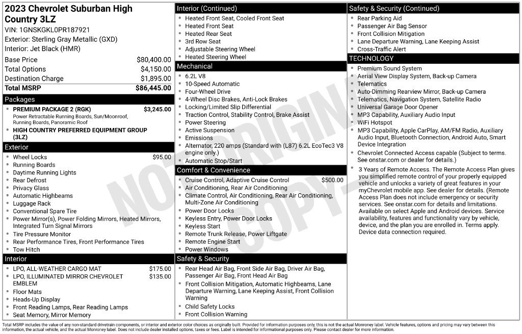 Used 2023 Chevrolet Suburban High Country w/ Premium Package 2 AWD/4WD image 25