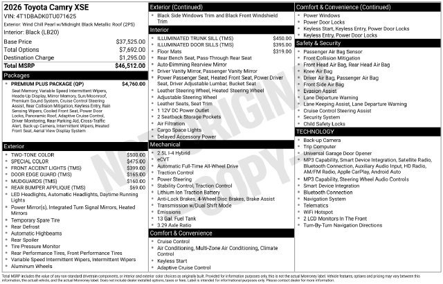 New 2026 Toyota Camry XSE w/ Premium Plus Package AWD/4WD image 1