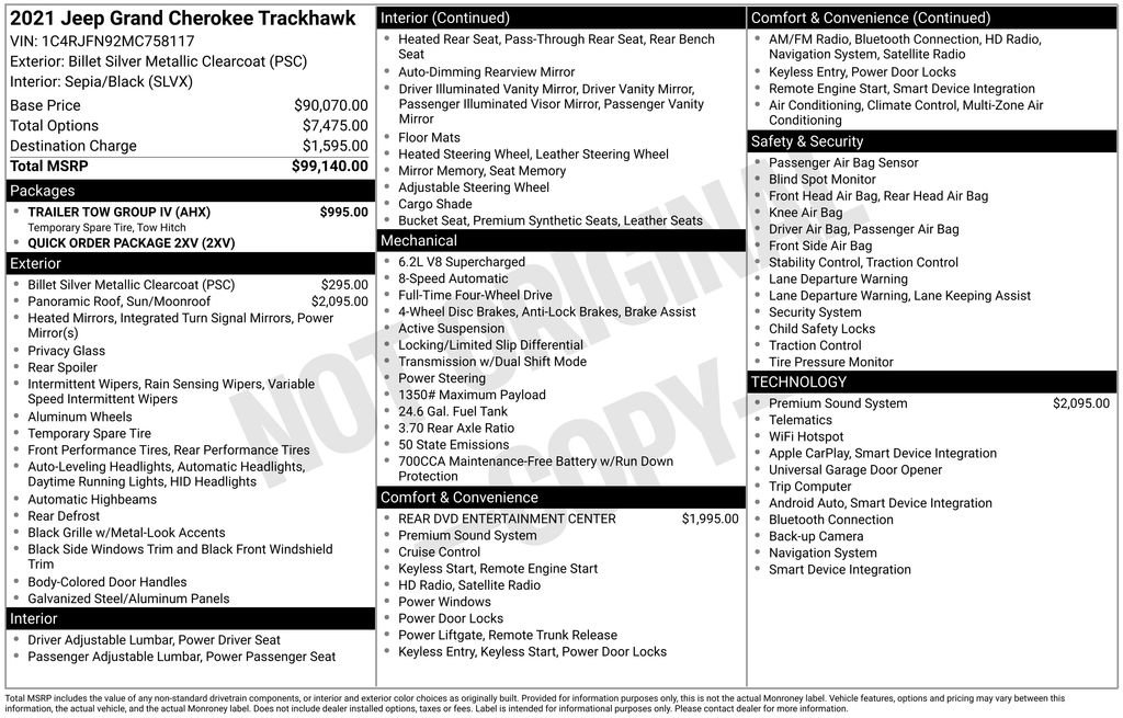 Used 2021 Jeep Grand Cherokee Trackhawk w/ Trailer Tow Group IV AWD/4WD image 33