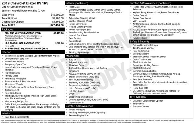 Used 2019 Chevrolet Blazer RS w/ Sun and Wheels Package image 12