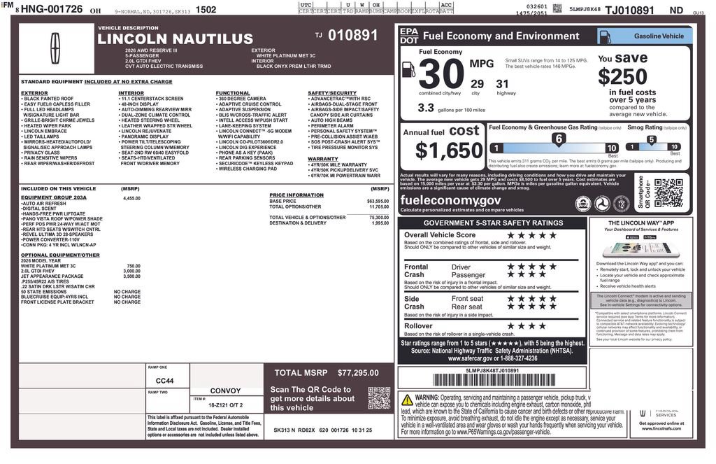 New 2026 Lincoln Nautilus Reserve AWD/4WD image 17