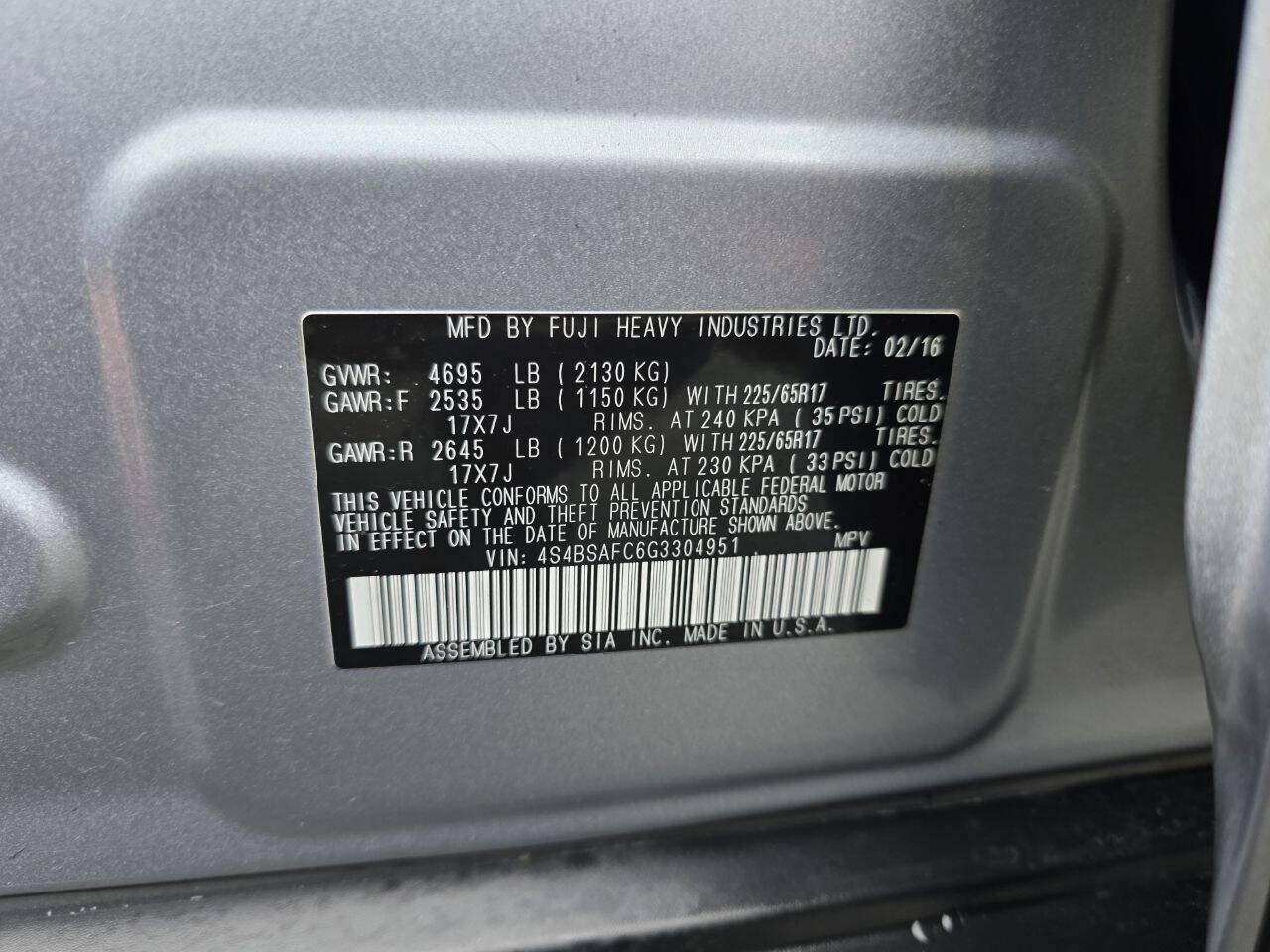 Used 2016 Subaru Outback 2.5i Premium AWD/4WD image 54