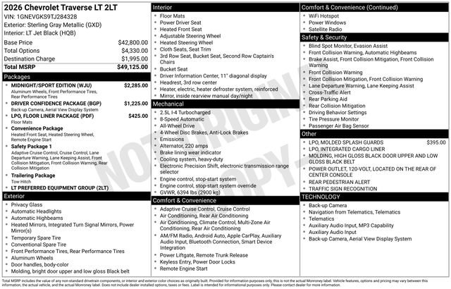 New 2026 Chevrolet Traverse LT w/ Midnight/Sport Edition AWD/4WD image 4