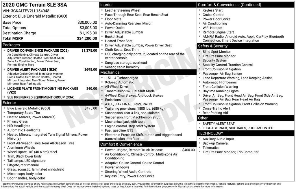 Certified 2020 GMC Terrain SLE w/ Driver Convenience Package AWD/4WD image 2