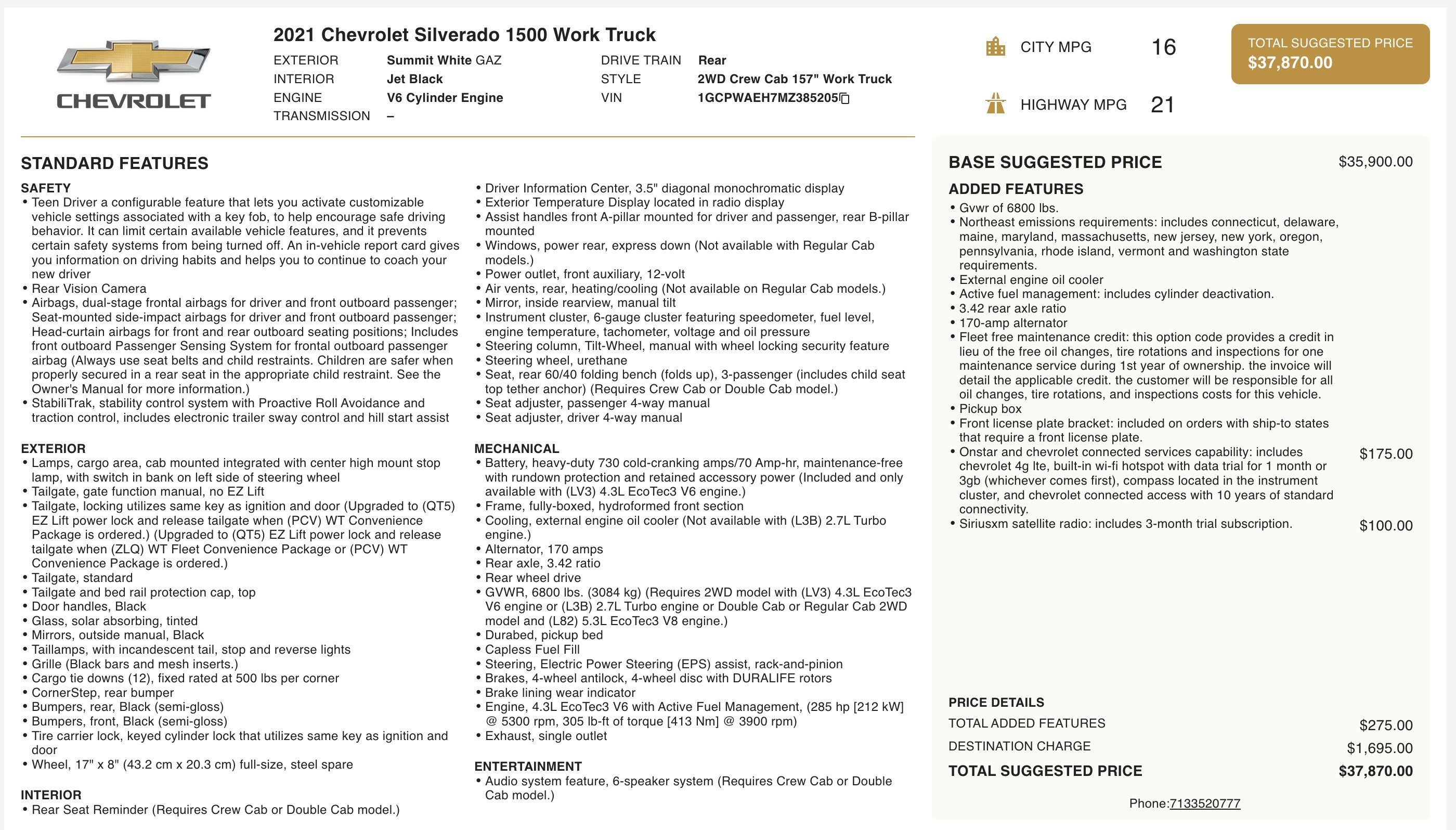 Used 2021 Chevrolet Silverado 1500 W/T RWD image 1