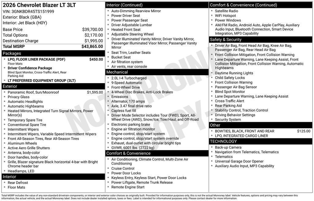 New 2026 Chevrolet Blazer LT w/ LPO, Floor Liner Package FWD image 5