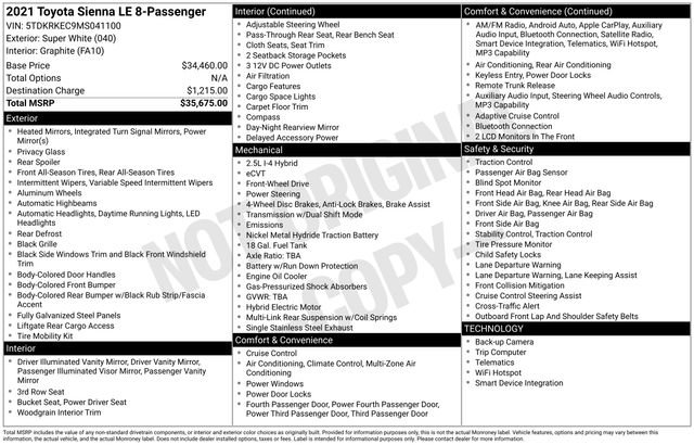 Used 2021 Toyota Sienna LE FWD image 28
