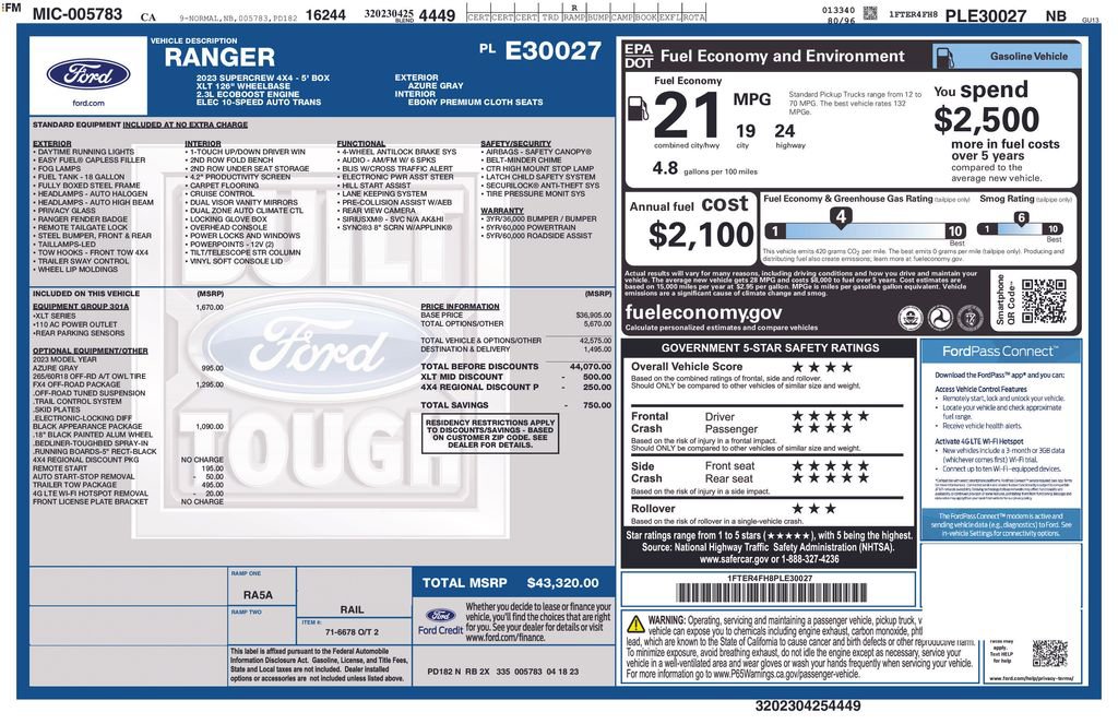 Used 2023 Ford Ranger XLT w/ Equipment Group 301A Mid AWD/4WD image 2