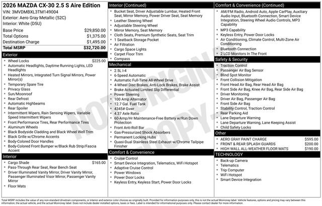 New 2026 MAZDA CX-30 Aire Edition AWD/4WD image 11